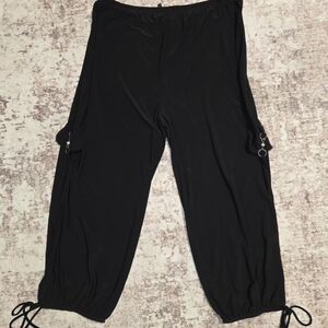 Saint Tropez West Slinky Black Capris with Drawstring Hem XL